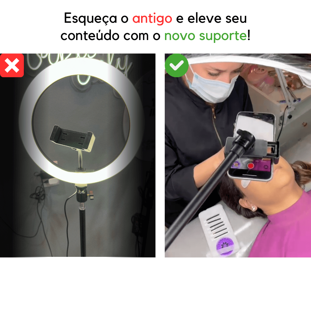 Comparação do suporte ring light antigo para a barra transversal suporte ring